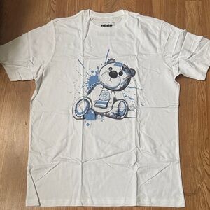 White T-Shirt with Blue Bear Graphic